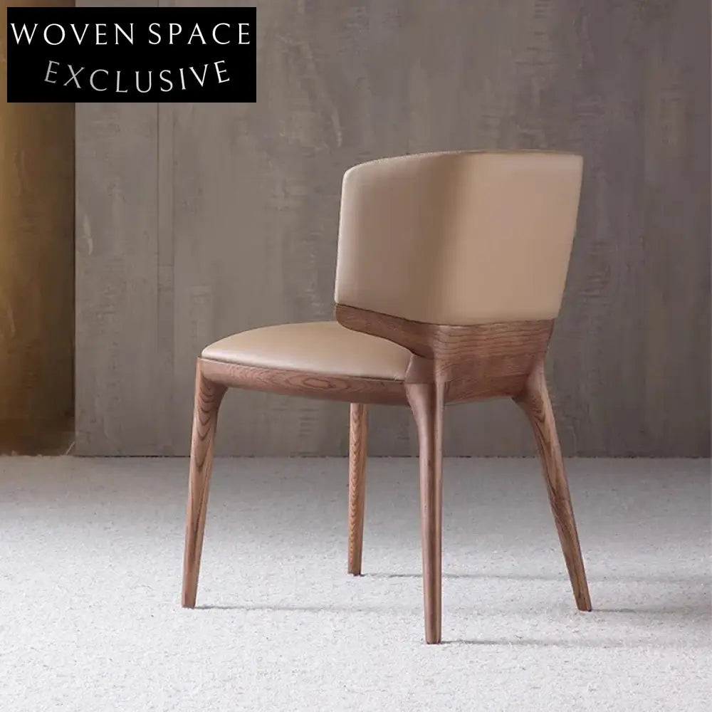 Modern High Back Walnut Wood Leather Dining Chair - Comfortable Restaurant Seating