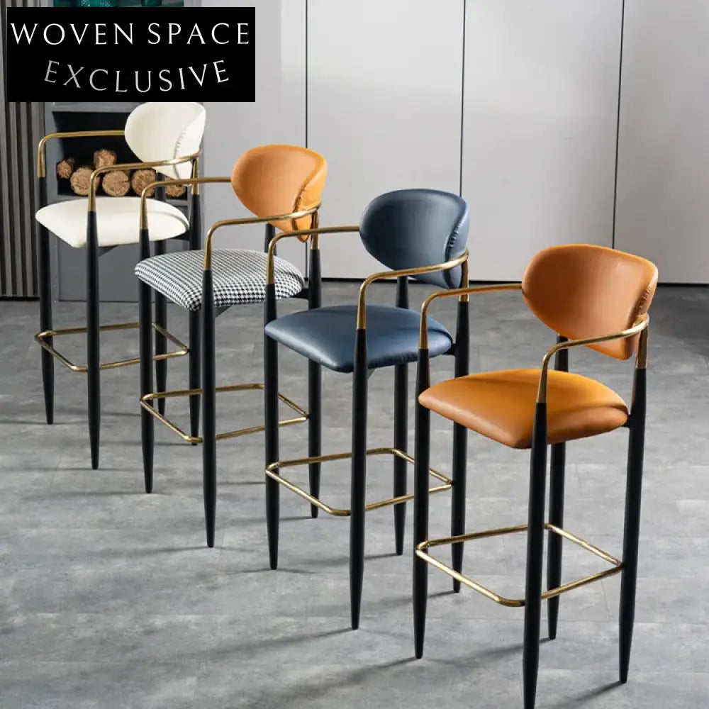Modern High-End Metal Wooden Fabric Kitchen Bar Stool with Backrest