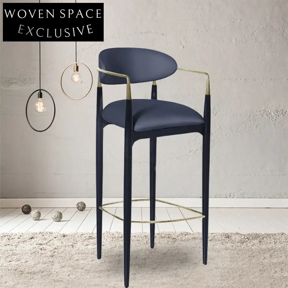 Modern High-End Metal Wooden Fabric Kitchen Bar Stool with Backrest