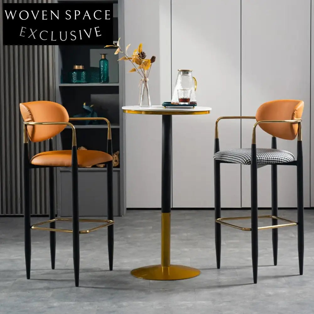 Modern High-End Metal Wooden Fabric Kitchen Bar Stool with Backrest