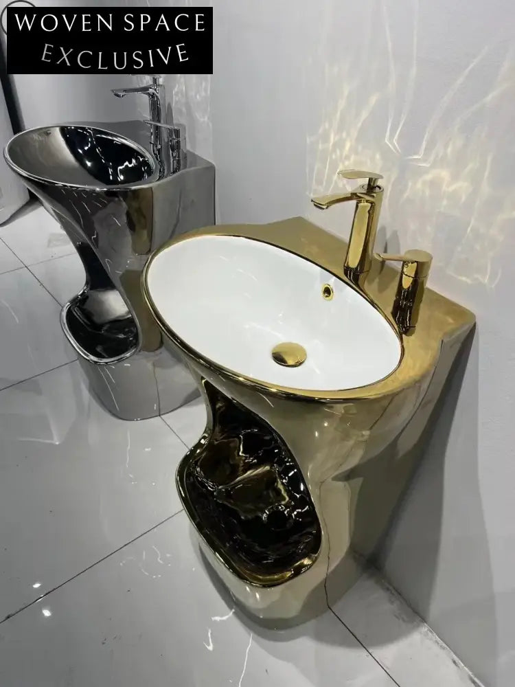 Modern High-Gloss Ceramic Floor Pedestal Sink - Wudu Foot Wash Basin