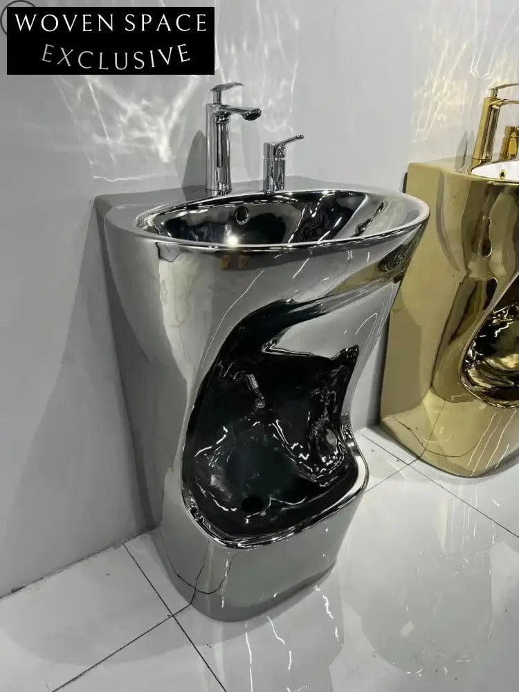 Modern High-Gloss Ceramic Floor Pedestal Sink - Wudu Foot Wash Basin