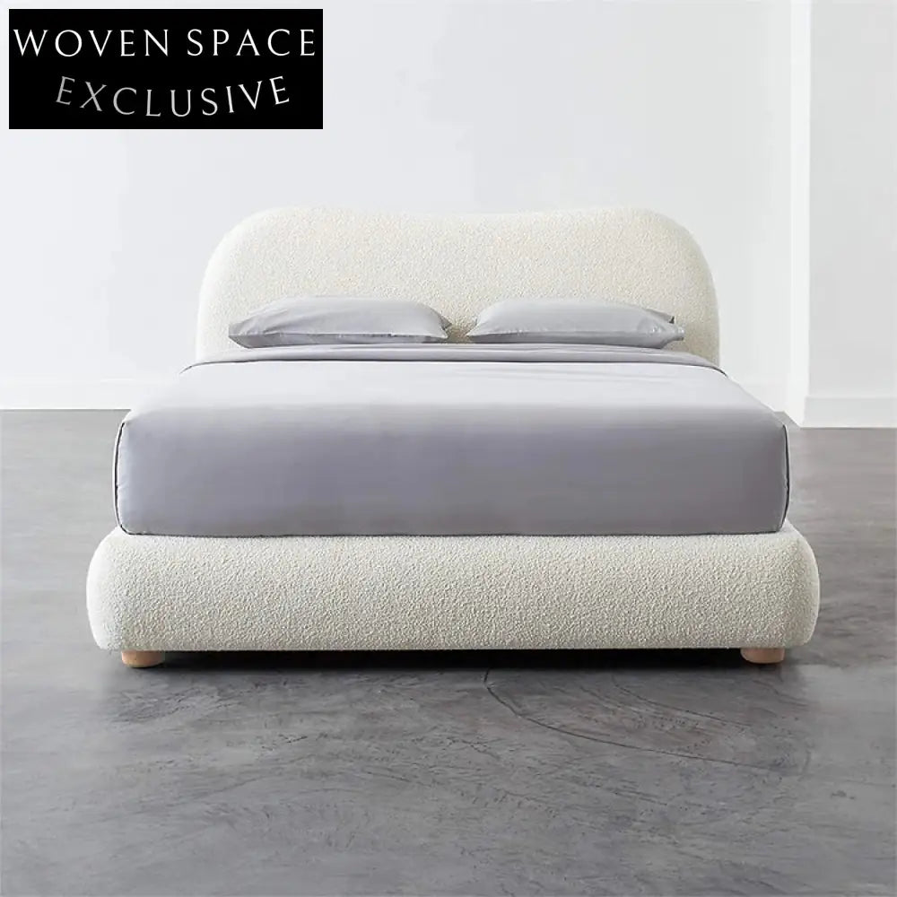 Modern High Headboard Upholstered Bed Frame with Plush Teddy Fabric