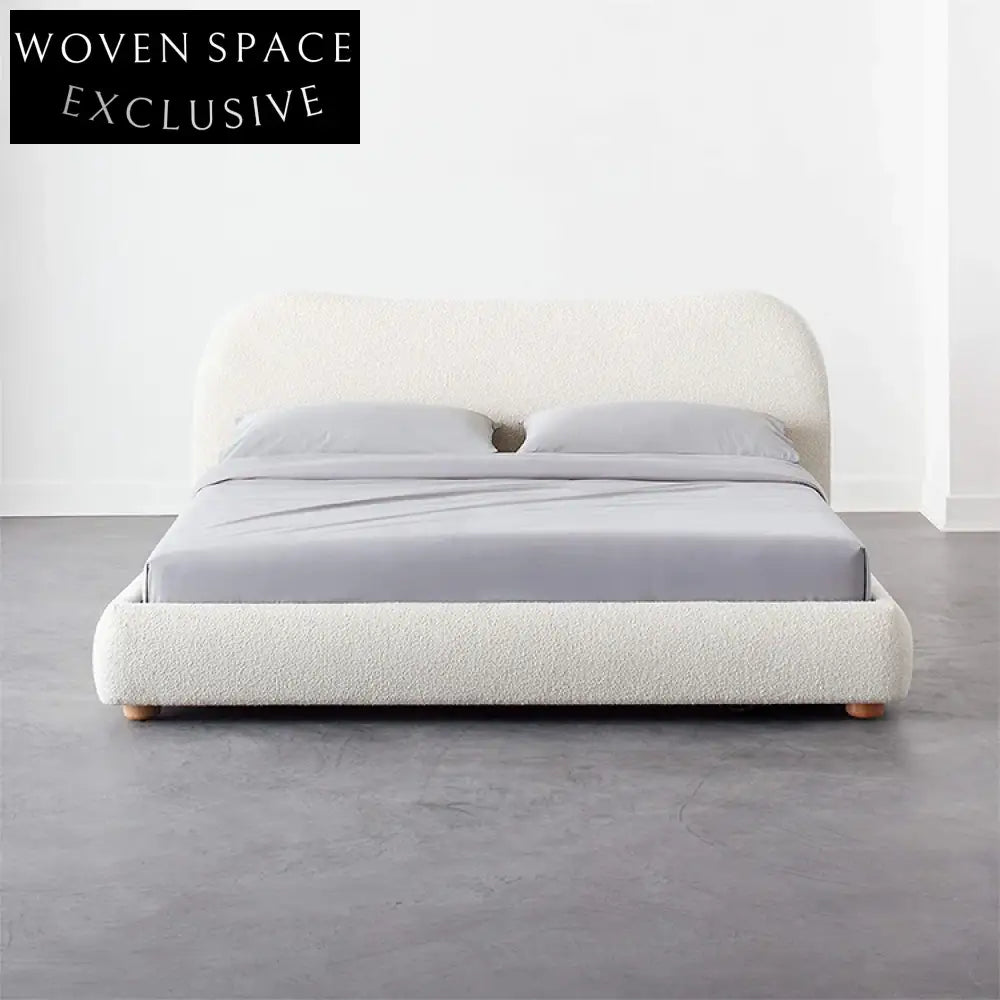 Modern High Headboard Upholstered Bed Frame with Plush Teddy Fabric