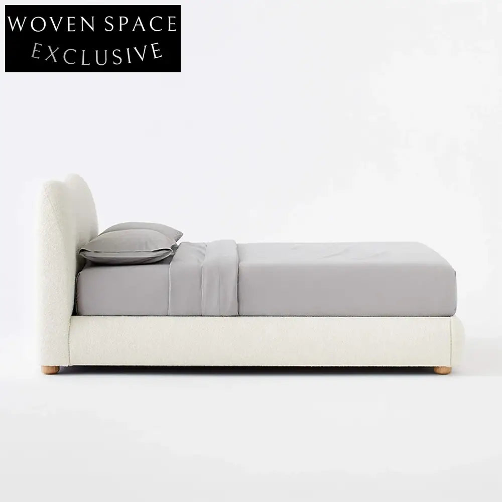 Modern High Headboard Upholstered Bed Frame with Plush Teddy Fabric