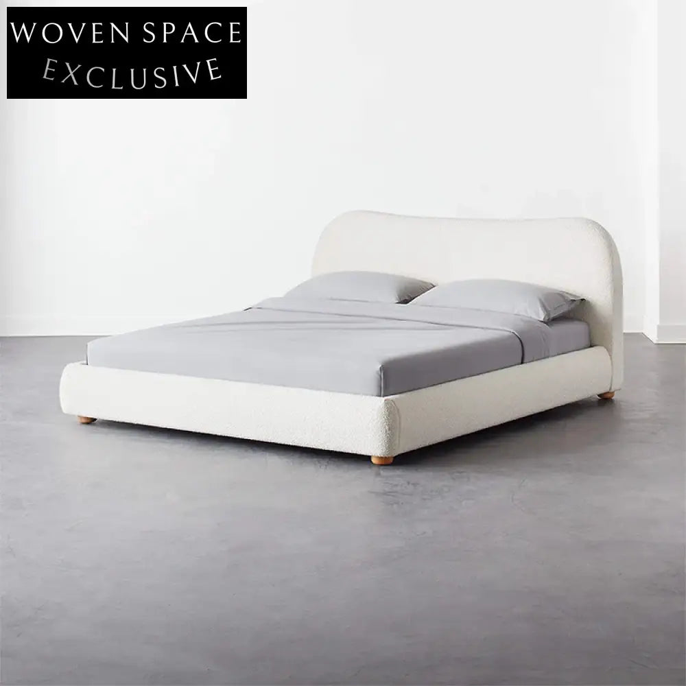 Modern High Headboard Upholstered Bed Frame with Plush Teddy Fabric