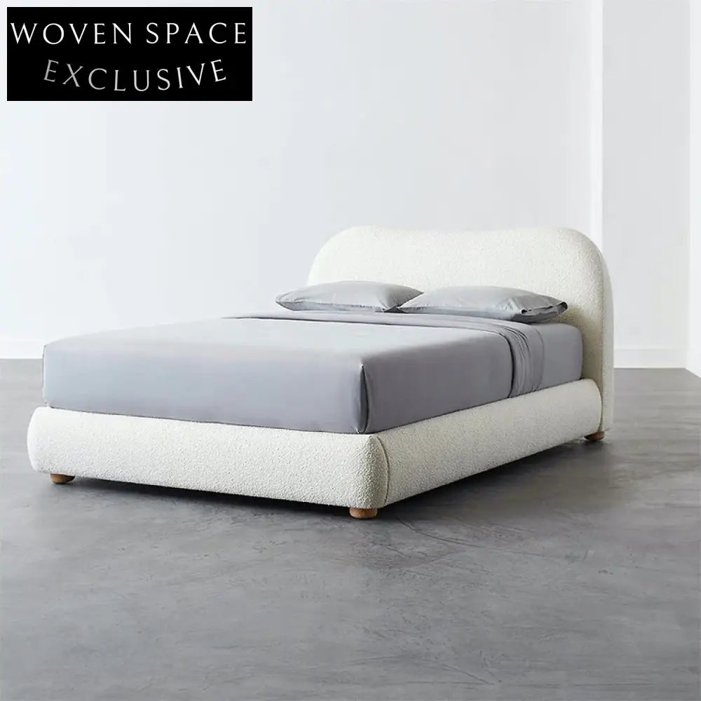 Modern High Headboard Upholstered Bed Frame with Plush Teddy Fabric