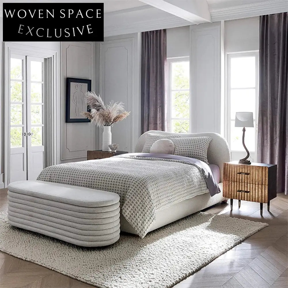 Modern High Headboard Upholstered Bed Frame with Plush Teddy Fabric