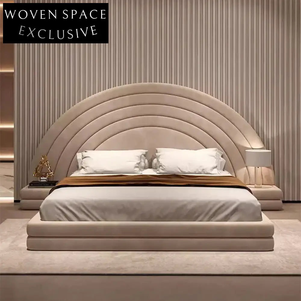 Modern Hotel Style Solid Wood Fabric Leather Upholstered Queen Bed Frame