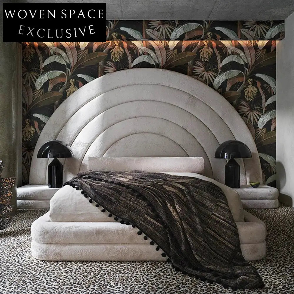 Modern Hotel Style Solid Wood Fabric Leather Upholstered Queen Bed Frame