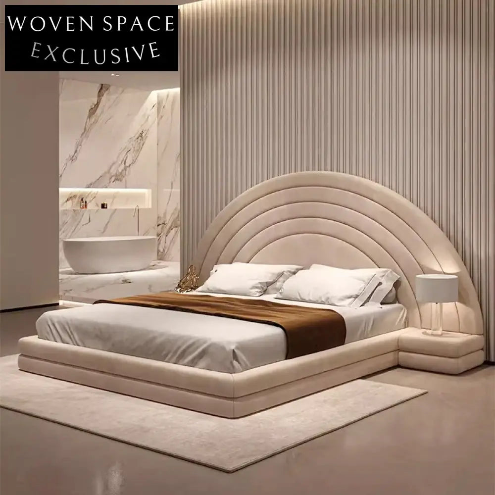 Modern Hotel Style Solid Wood Fabric Leather Upholstered Queen Bed Frame