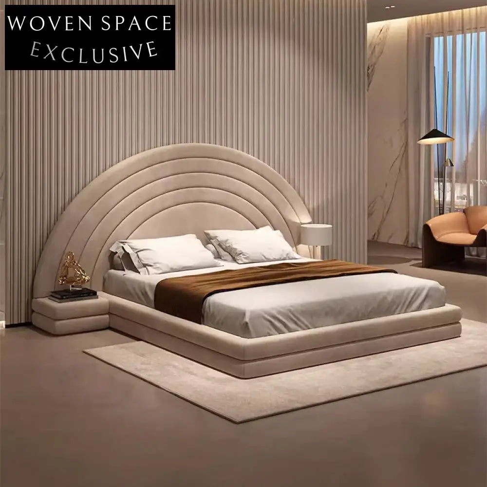 Modern Hotel Style Solid Wood Fabric Leather Upholstered Queen Bed Frame