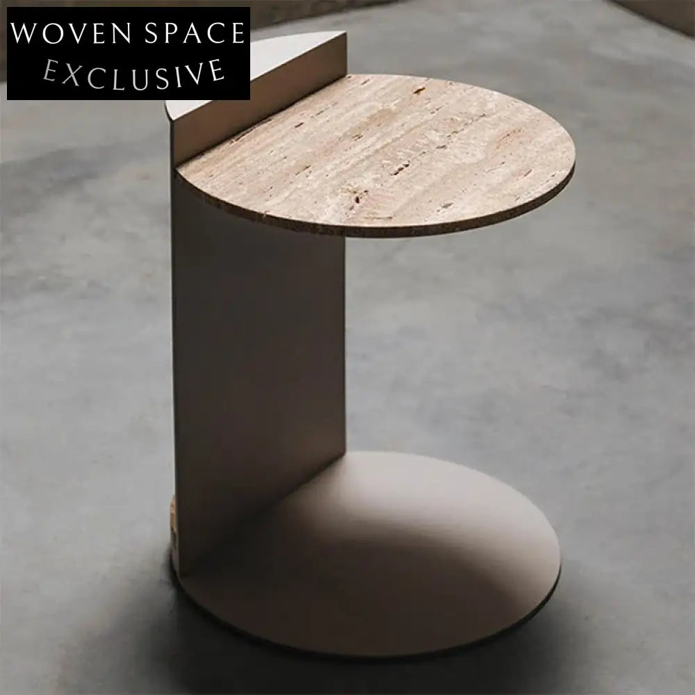 Modern Indoor Living Room Natural Travertine Round Coffee Table Metal Base