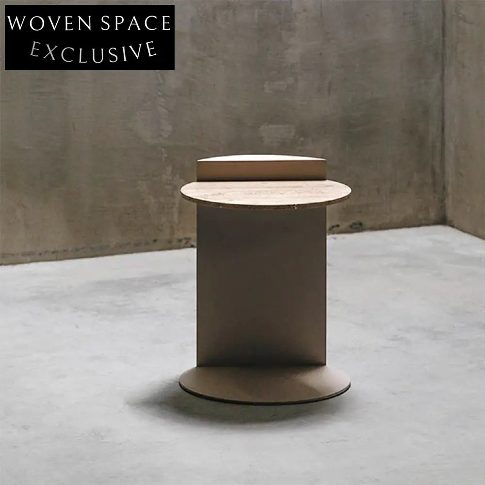 Modern Indoor Living Room Natural Travertine Round Coffee Table Metal Base