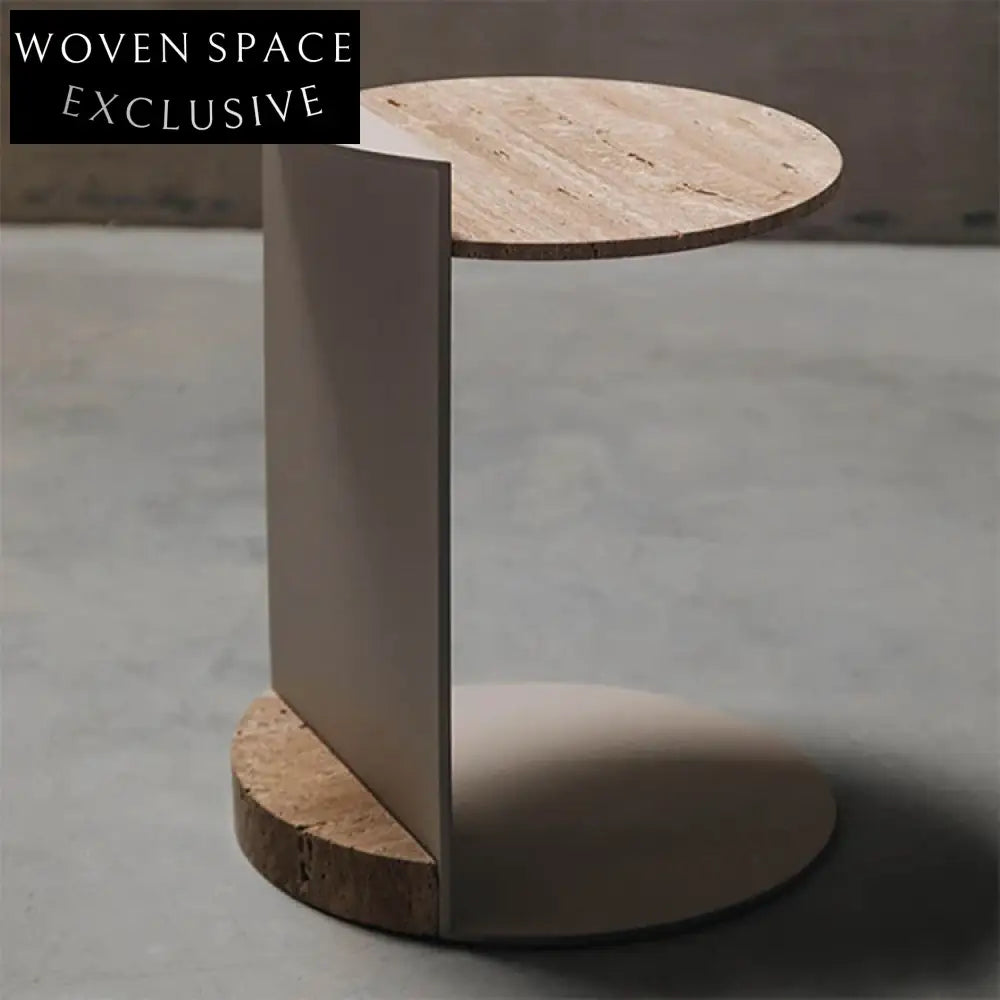 Modern Indoor Living Room Natural Travertine Round Coffee Table Metal Base