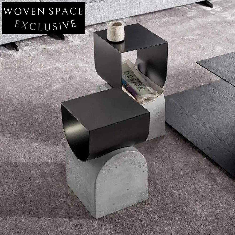 Modern Industrial Cement & Steel Coffee Side Table Living Room Accent Piece
