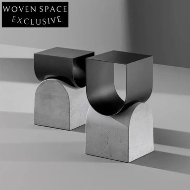 Modern Industrial Cement & Steel Coffee Side Table Living Room Accent Piece