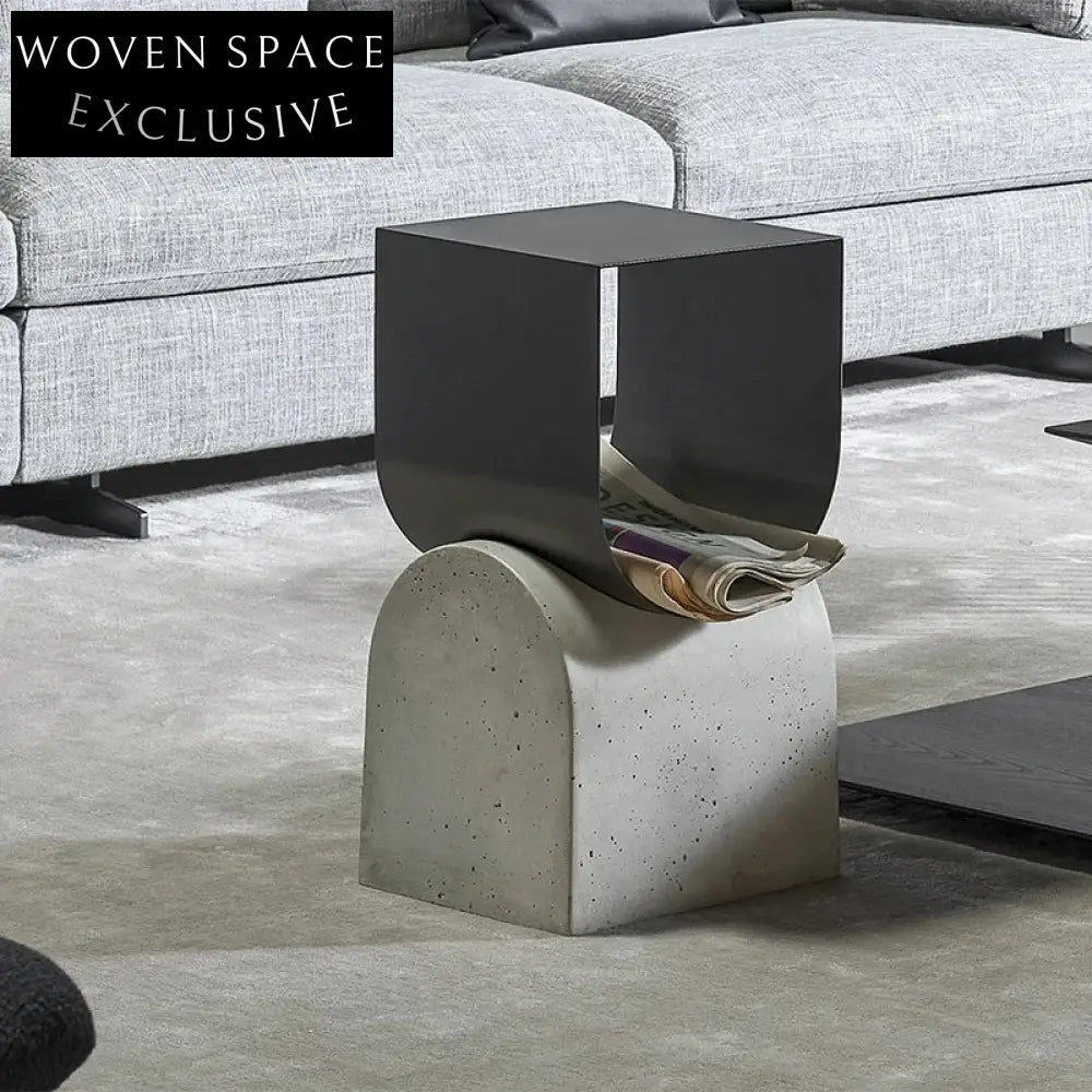 Modern Industrial Cement & Steel Coffee Side Table Living Room Accent Piece