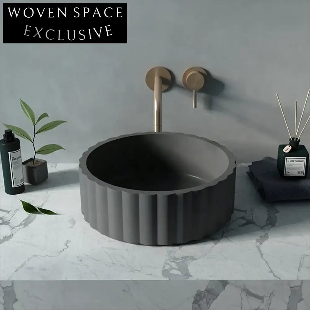 Modern Industrial Concrete Vessel Sink - Elegant Round Countertop Bathroom Basin Design