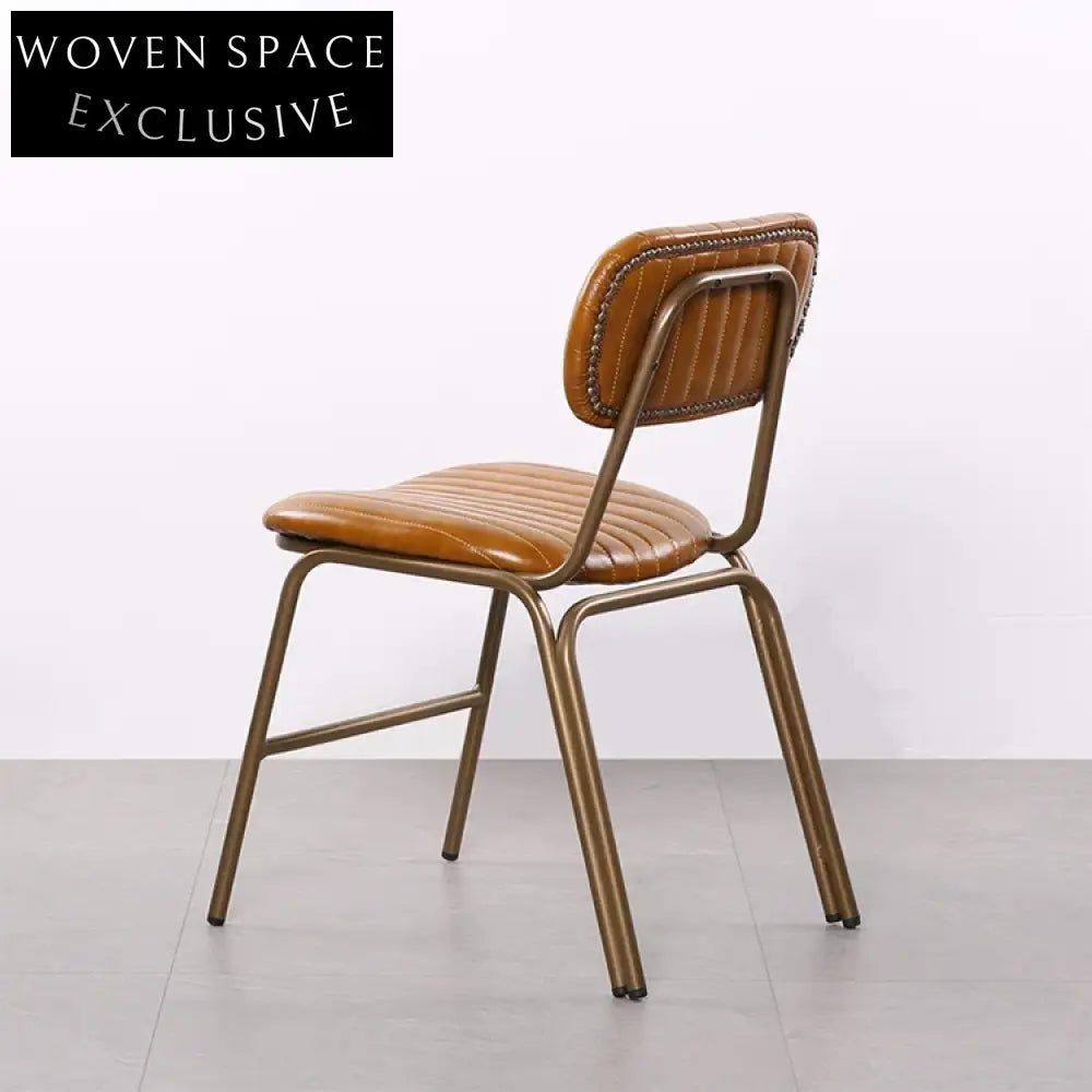 Modern Industrial Leather Upholstered Metal Frame Dining Chair Cafe Seating