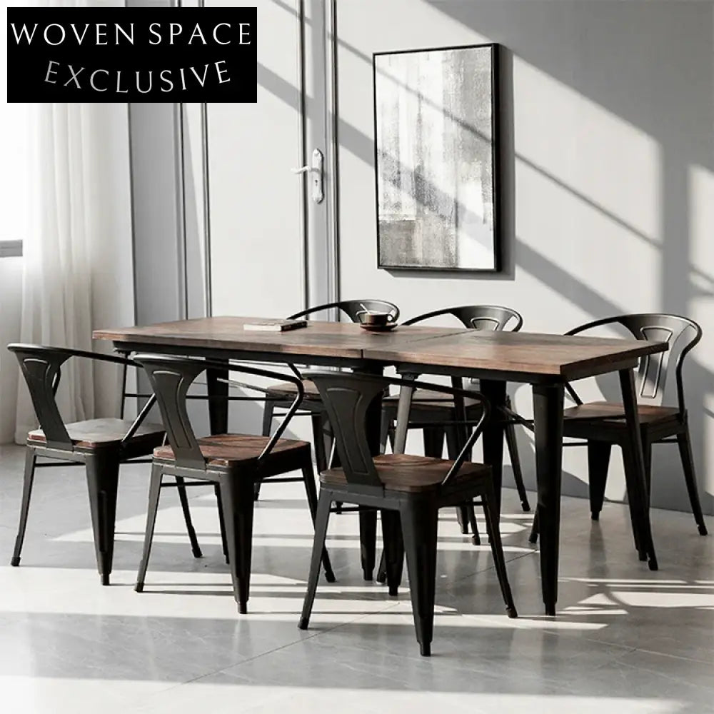 Modern Industrial Loft Style Metal Wood Dining Table for Cafe Restaurant