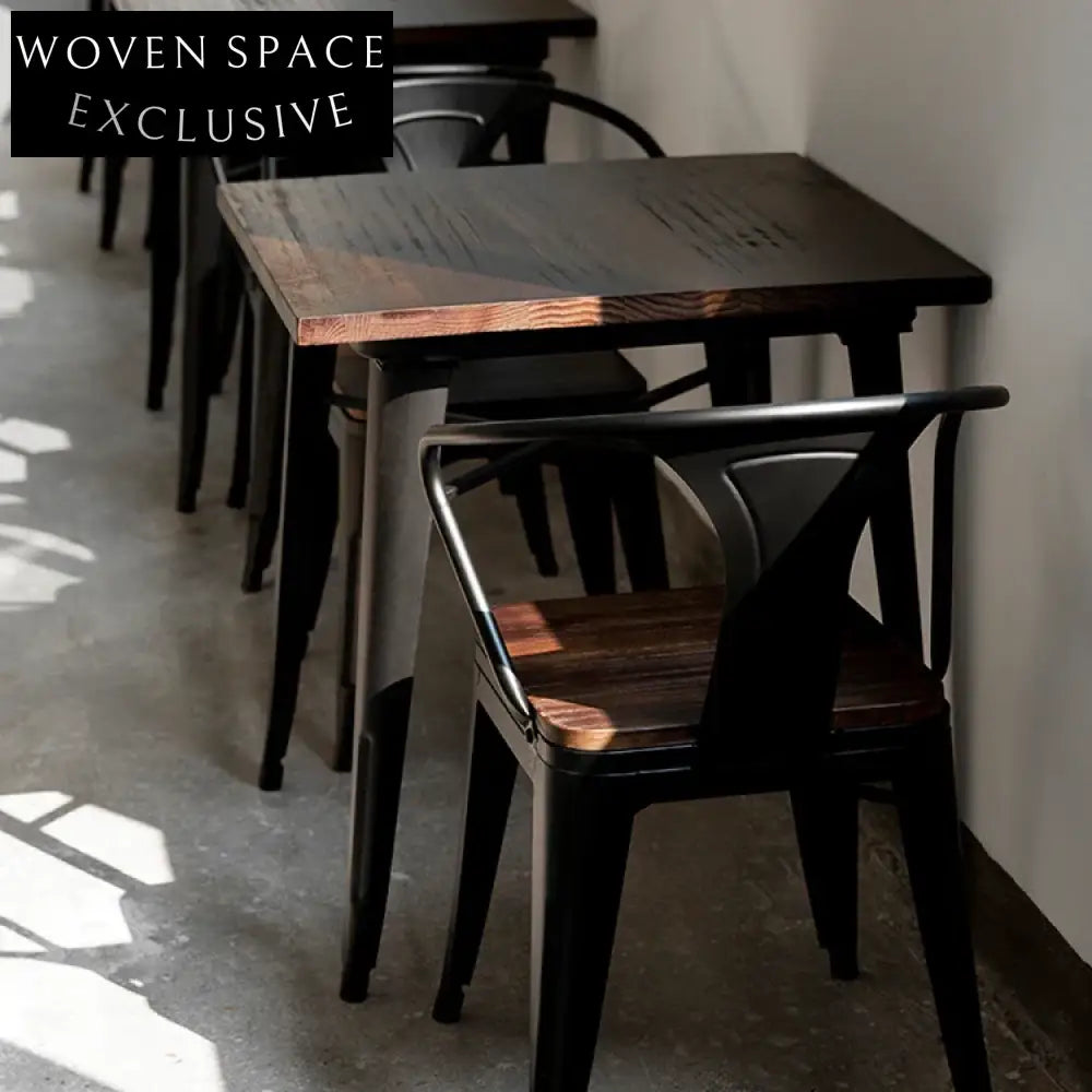 Modern Industrial Loft Style Metal Wood Dining Table for Cafe Restaurant
