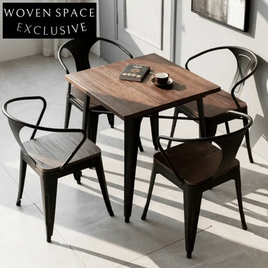 Modern Industrial Loft Style Metal Wood Dining Table for Cafe Restaurant