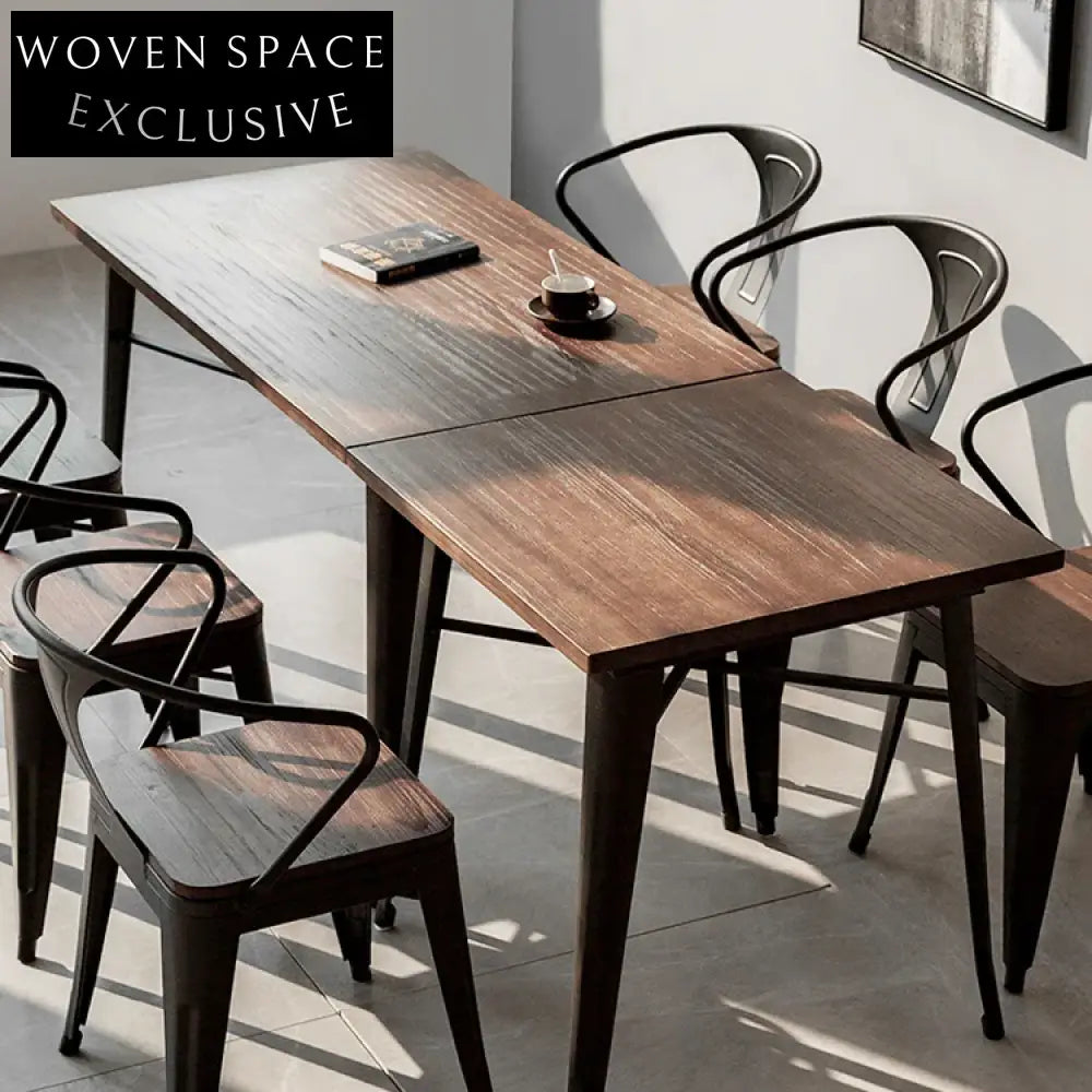 Modern Industrial Loft Style Metal Wood Dining Table for Cafe Restaurant