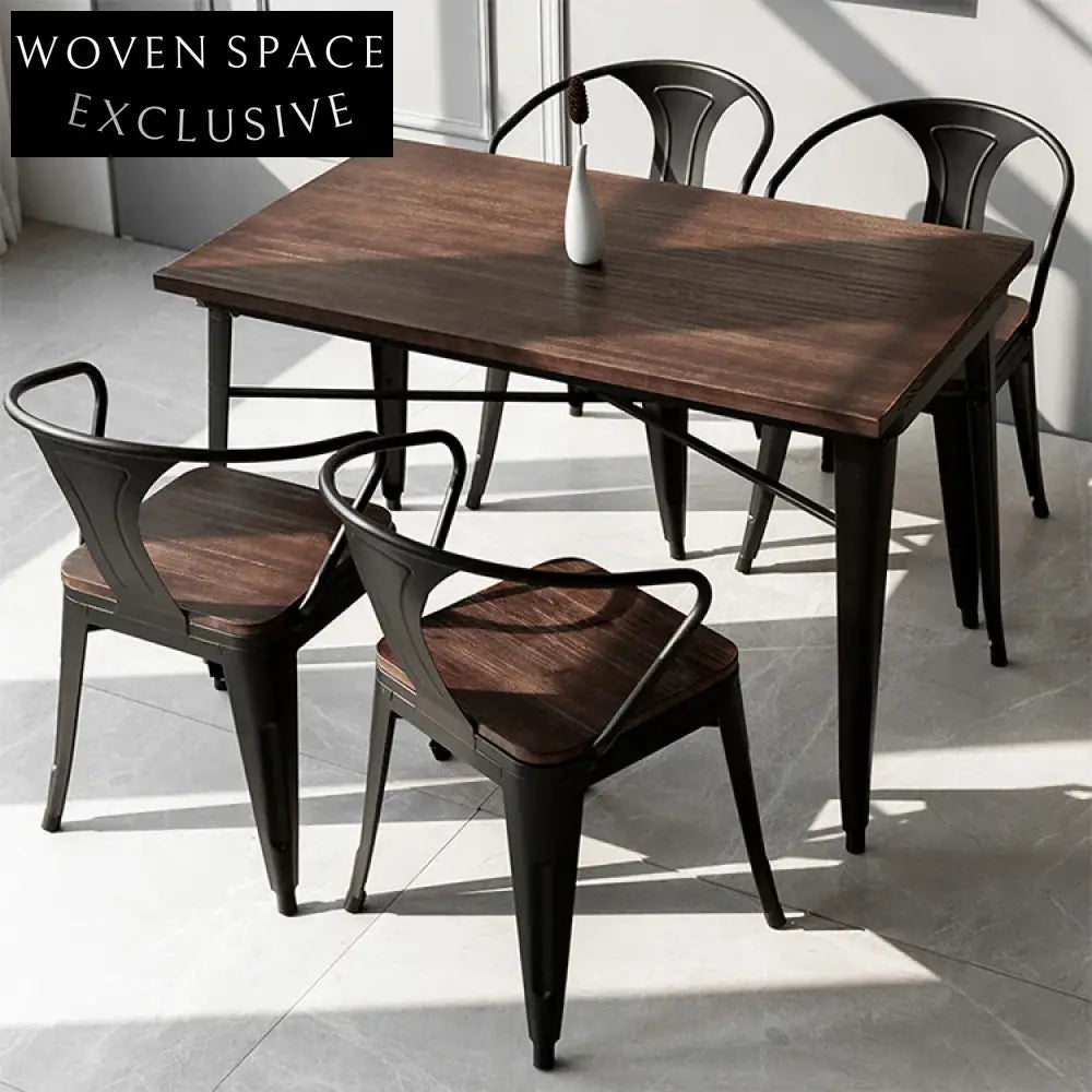 Modern Industrial Loft Style Metal Wood Dining Table for Cafe Restaurant