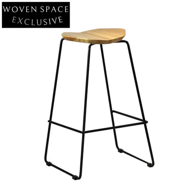 Modern Industrial Metal Bar Stool, Solid Wooden Seat, Tall Counter Chair