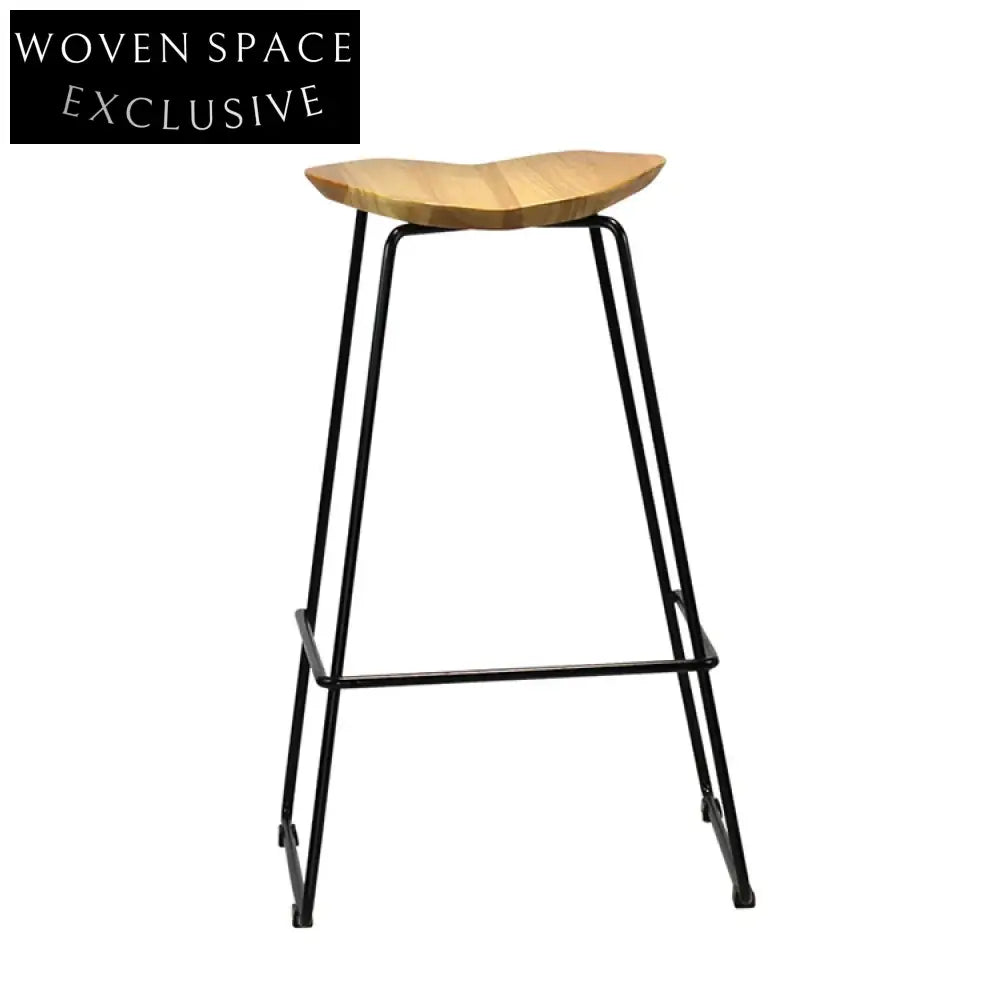 Modern Industrial Metal Bar Stool, Solid Wooden Seat, Tall Counter Chair