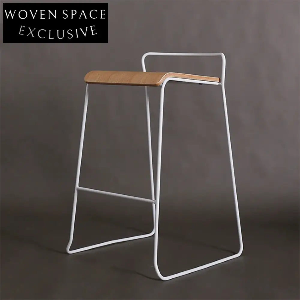 Modern Industrial Metal Frame Plywood Seat High Bar Stool for Kitchen & Cafe