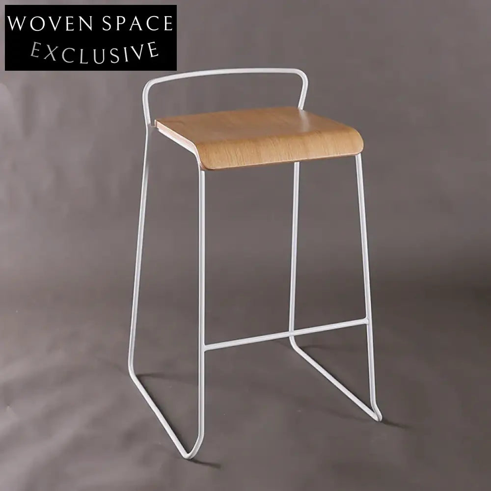 Modern Industrial Metal Frame Plywood Seat High Bar Stool for Kitchen & Cafe