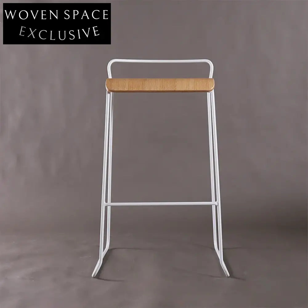 Modern Industrial Metal Frame Plywood Seat High Bar Stool for Kitchen & Cafe