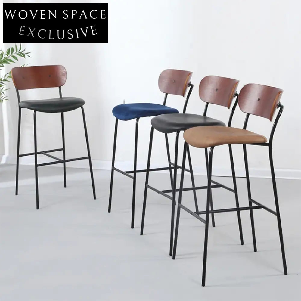Modern Industrial Metal Plywood Counter Height High Bar Stool