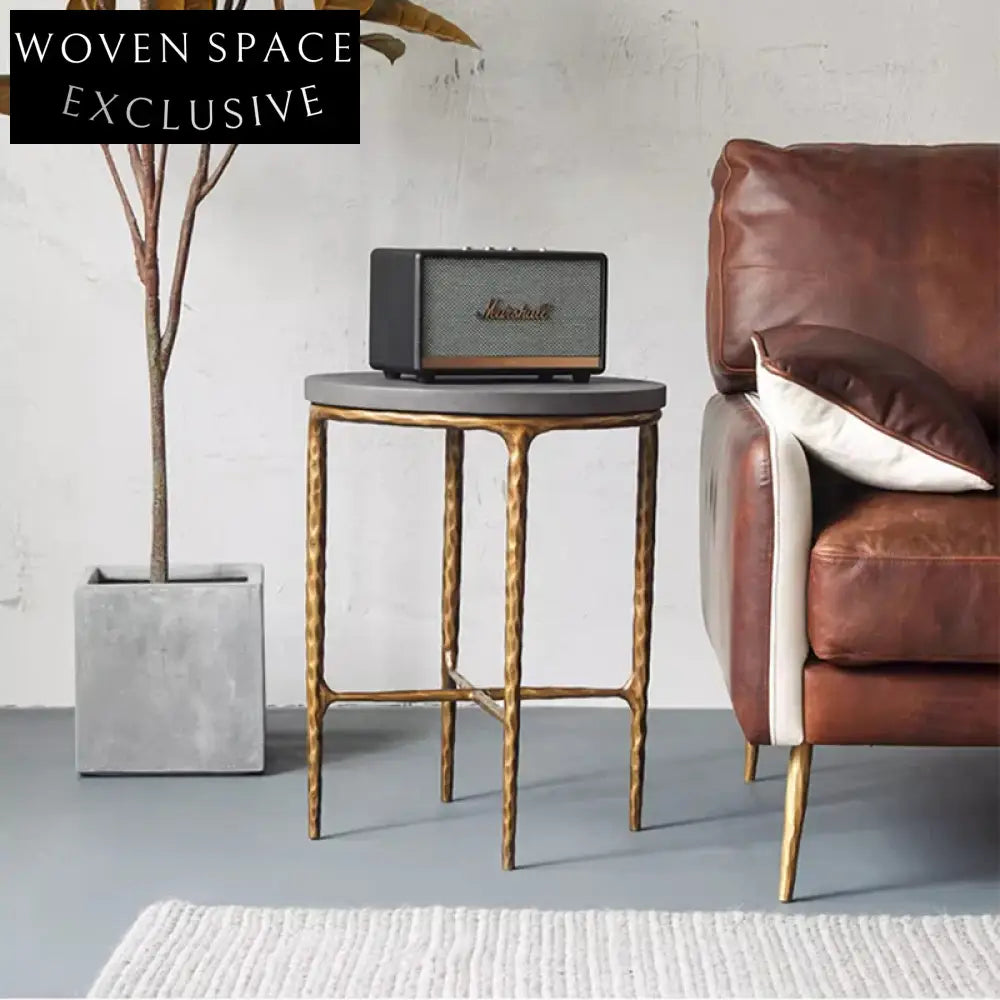 Modern Industrial Round Cement Coffee Table Set with Metal Base