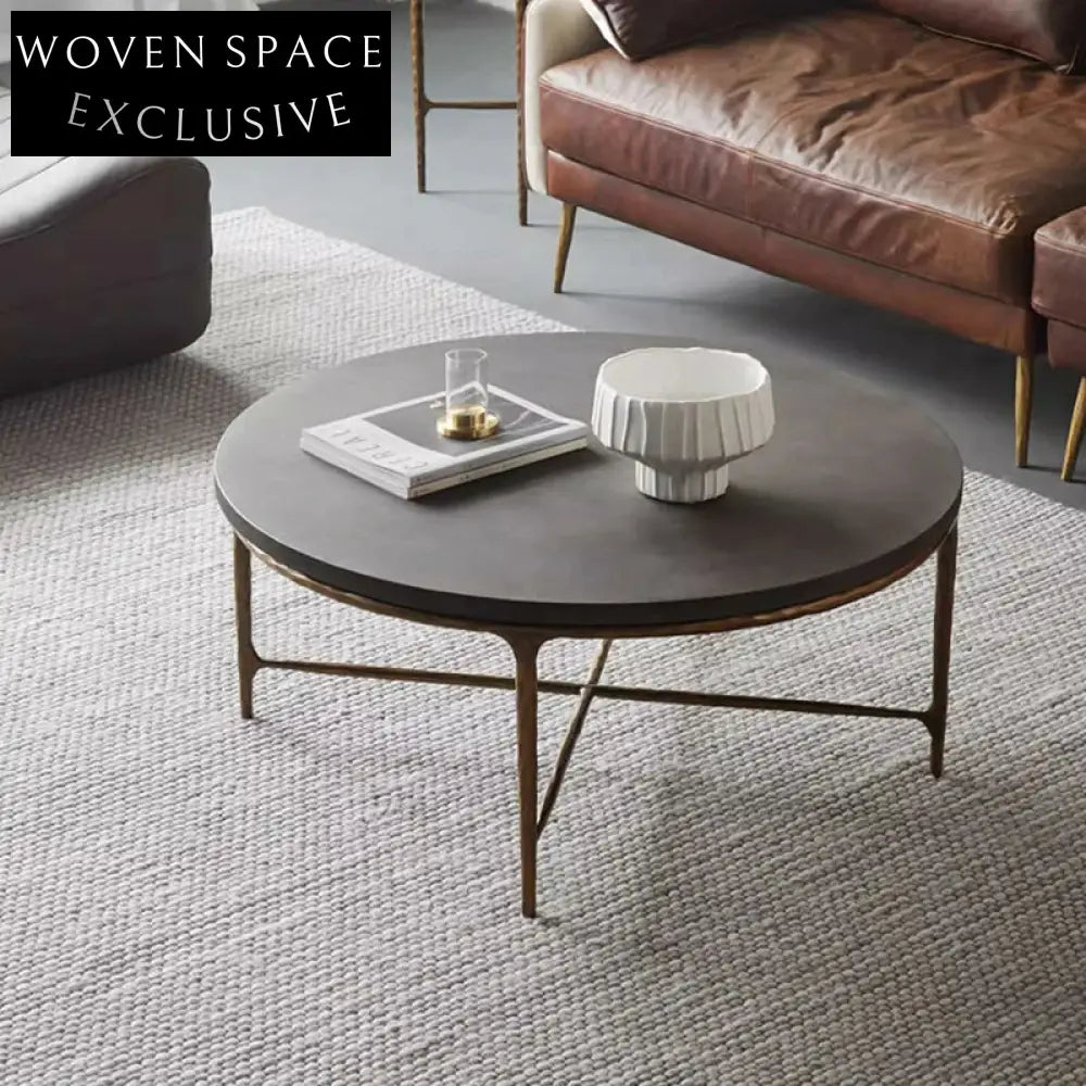 Modern Industrial Round Cement Coffee Table Set with Metal Base