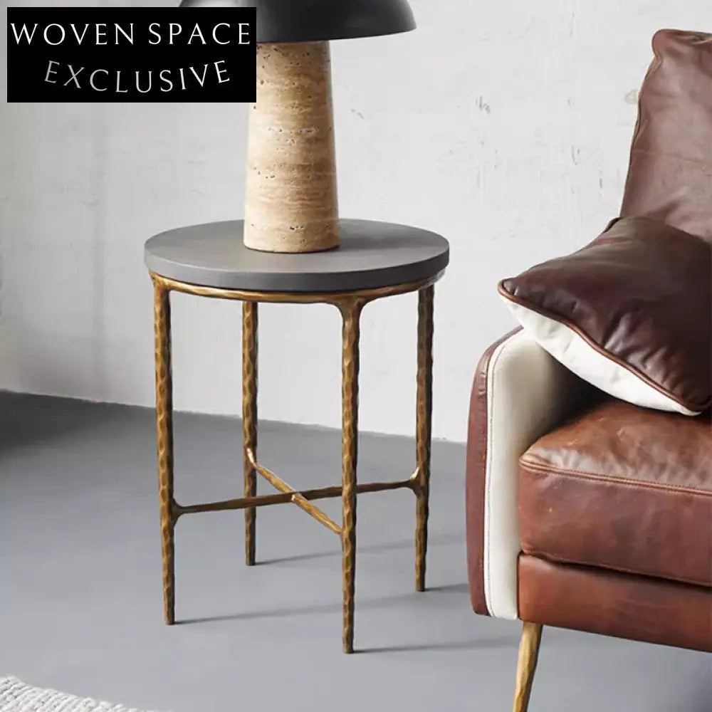 Modern Industrial Round Cement Coffee Table Set with Metal Base