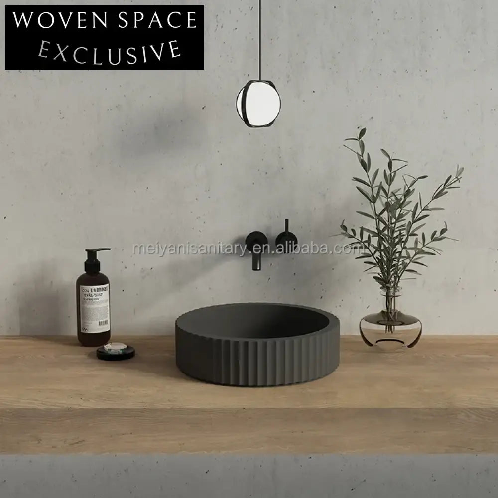 Modern Industrial Round Concrete Vessel Light Grey Bathroom Countertop Sink