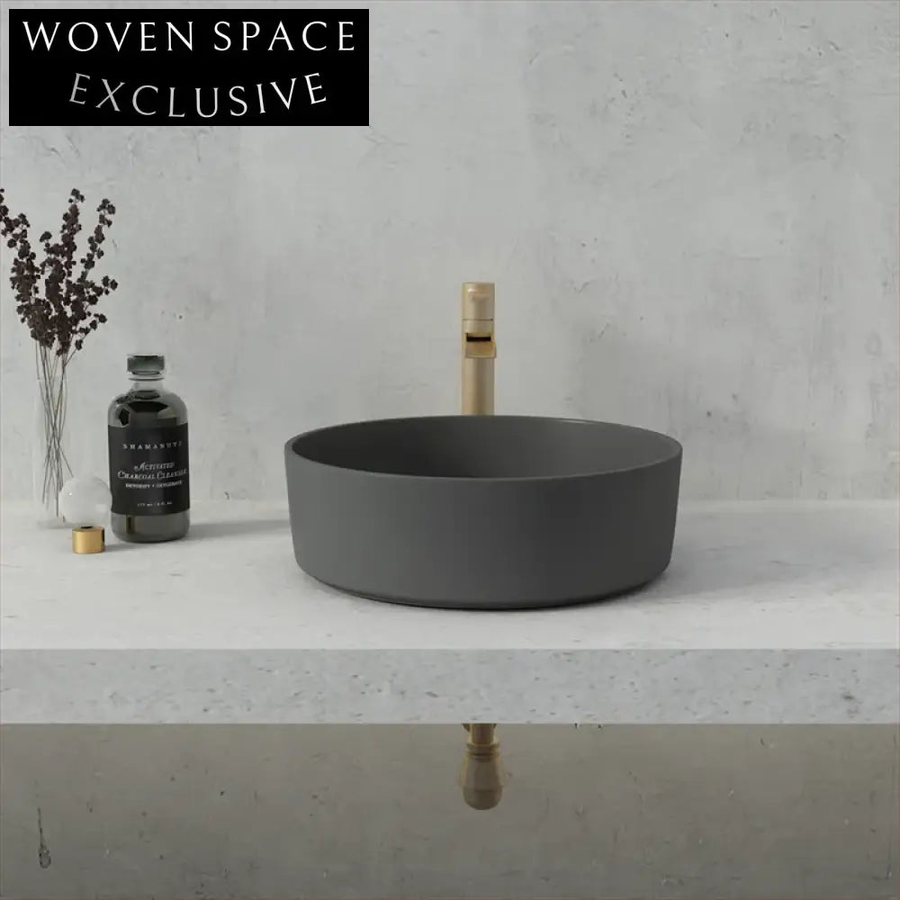 Modern Industrial Round Concrete Vessel Light Grey Bathroom Countertop Sink
