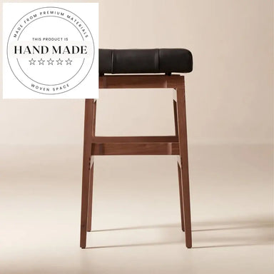 Modern Industrial Solid Wood Bar Stool with Black Leather Seat