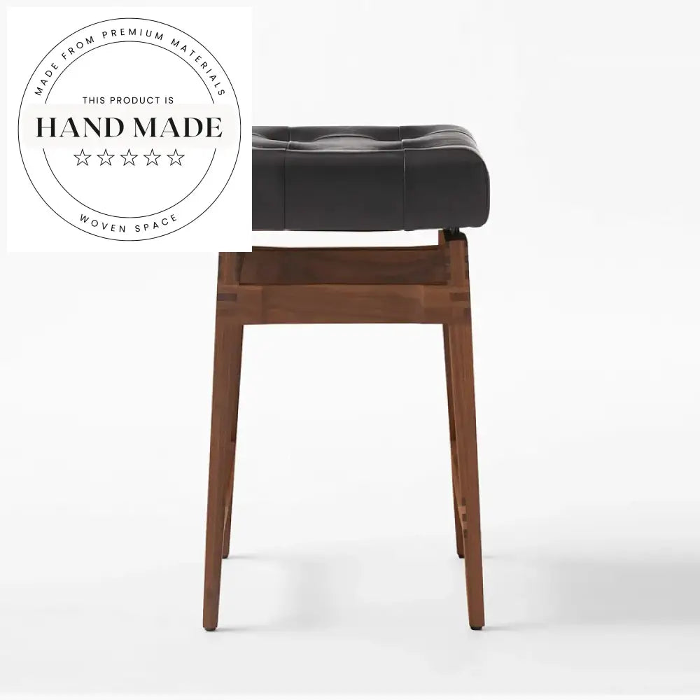 Modern Industrial Solid Wood Bar Stool with Black Leather Seat
