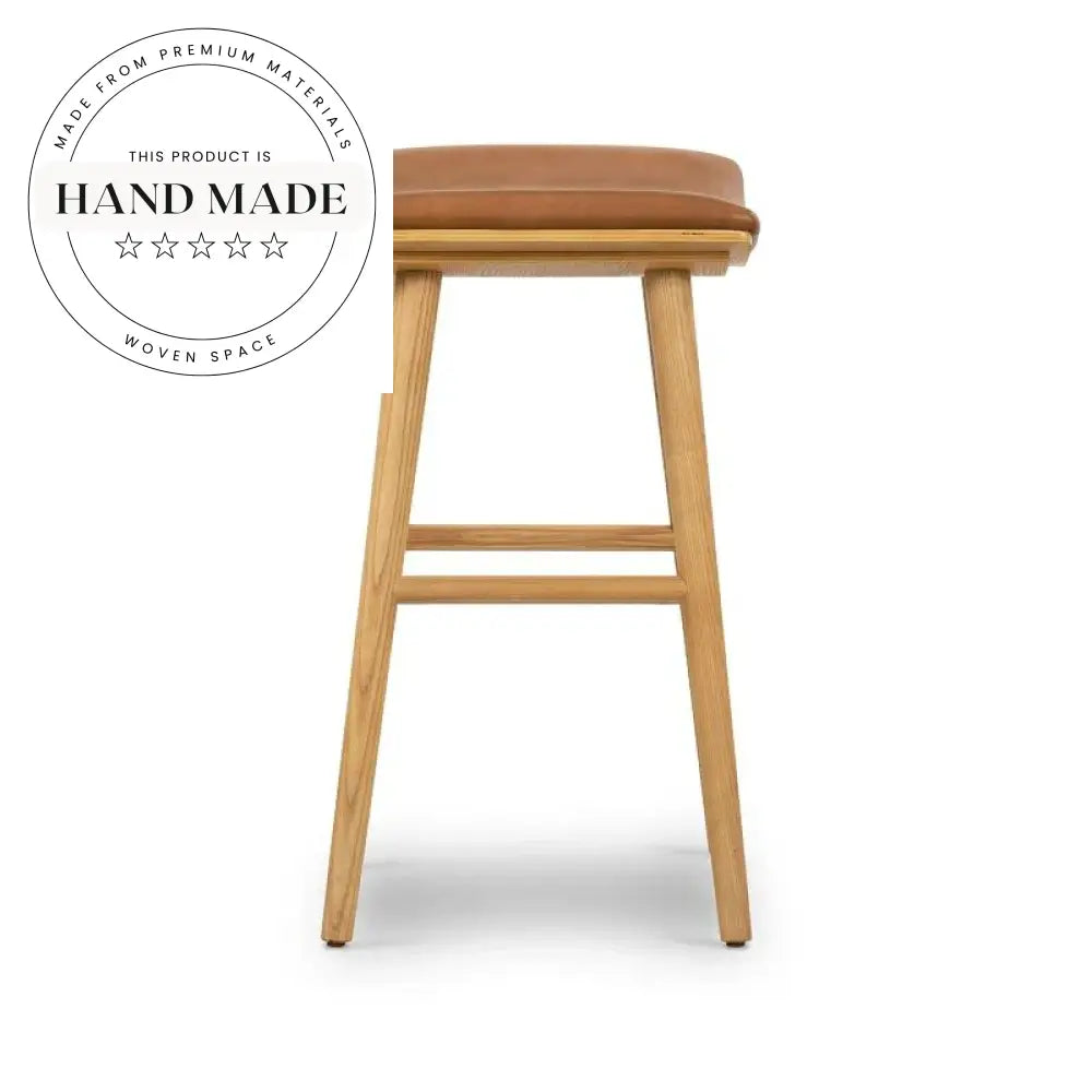 Modern Industrial Solid Wood Leather Bar Stool for Kitchen Counter & Cafe