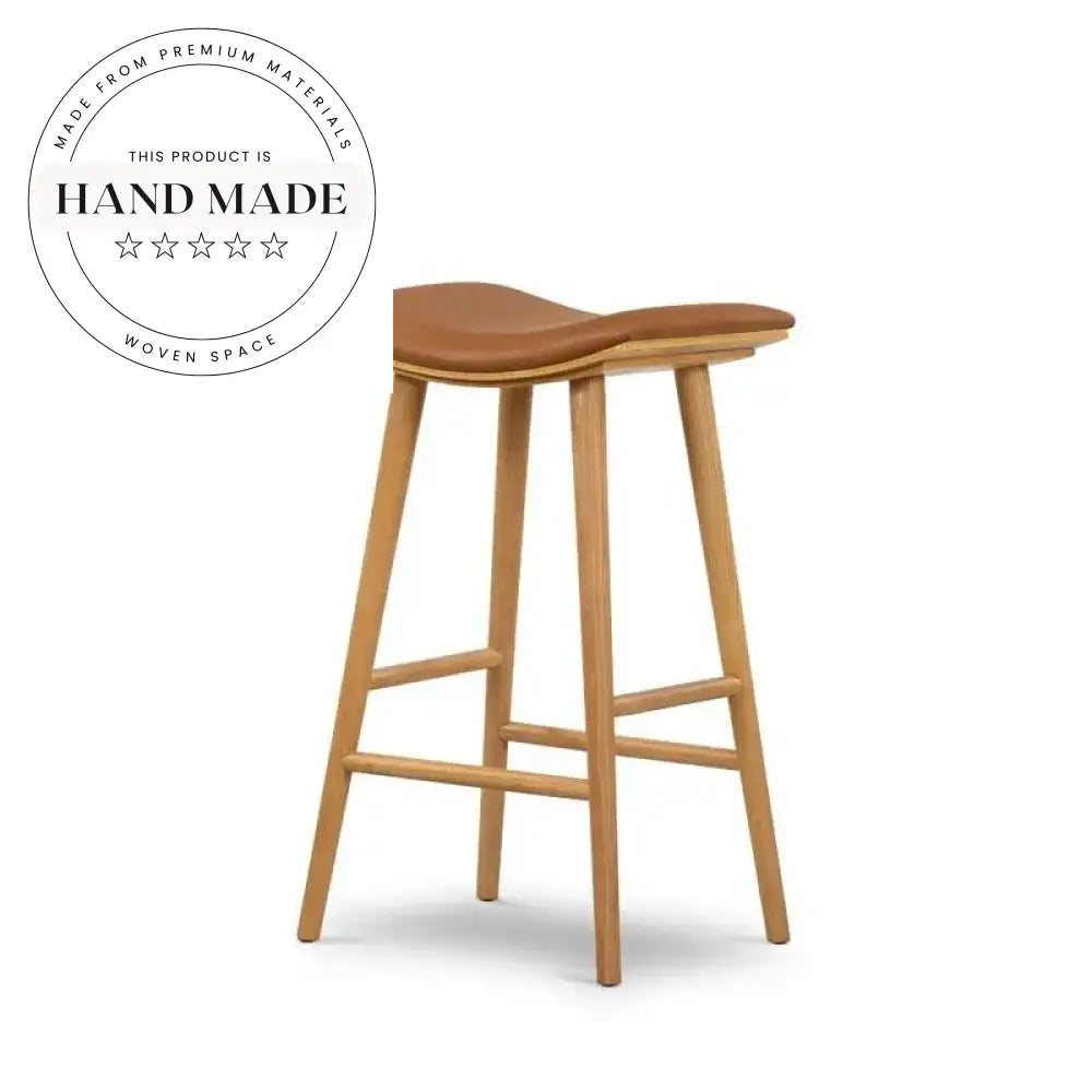 Modern Industrial Solid Wood Leather Bar Stool for Kitchen Counter & Cafe