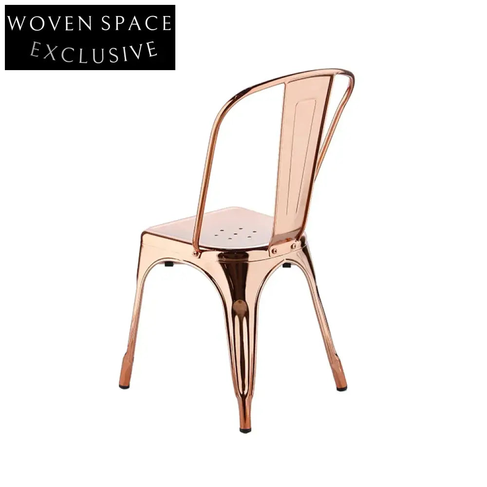 Modern Industrial Stacking Dining Chair Rose Gold Metal Frame Bistro Style