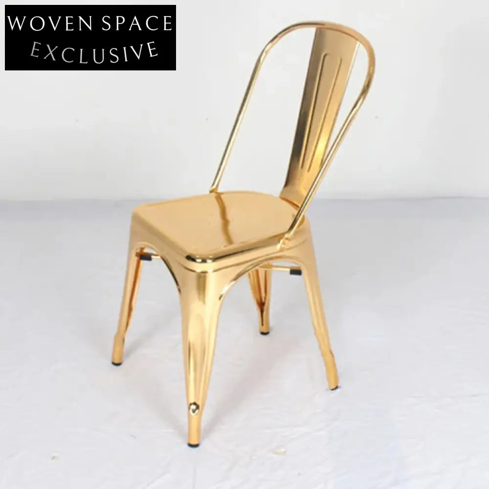 Modern Industrial Stacking Dining Chair Rose Gold Metal Frame Bistro Style
