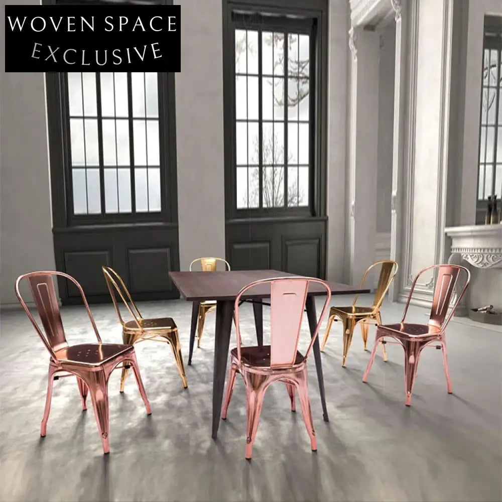 Modern Industrial Stacking Dining Chair Rose Gold Metal Frame Bistro Style