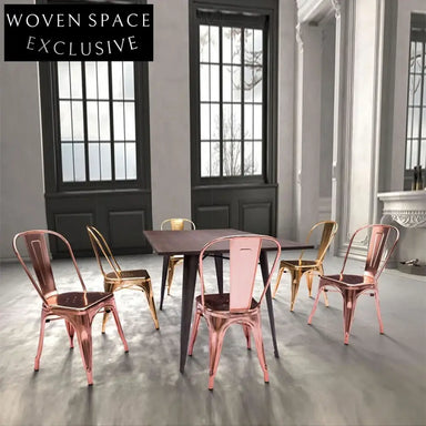 Modern Industrial Stacking Dining Chair Rose Gold Metal Frame Bistro Style