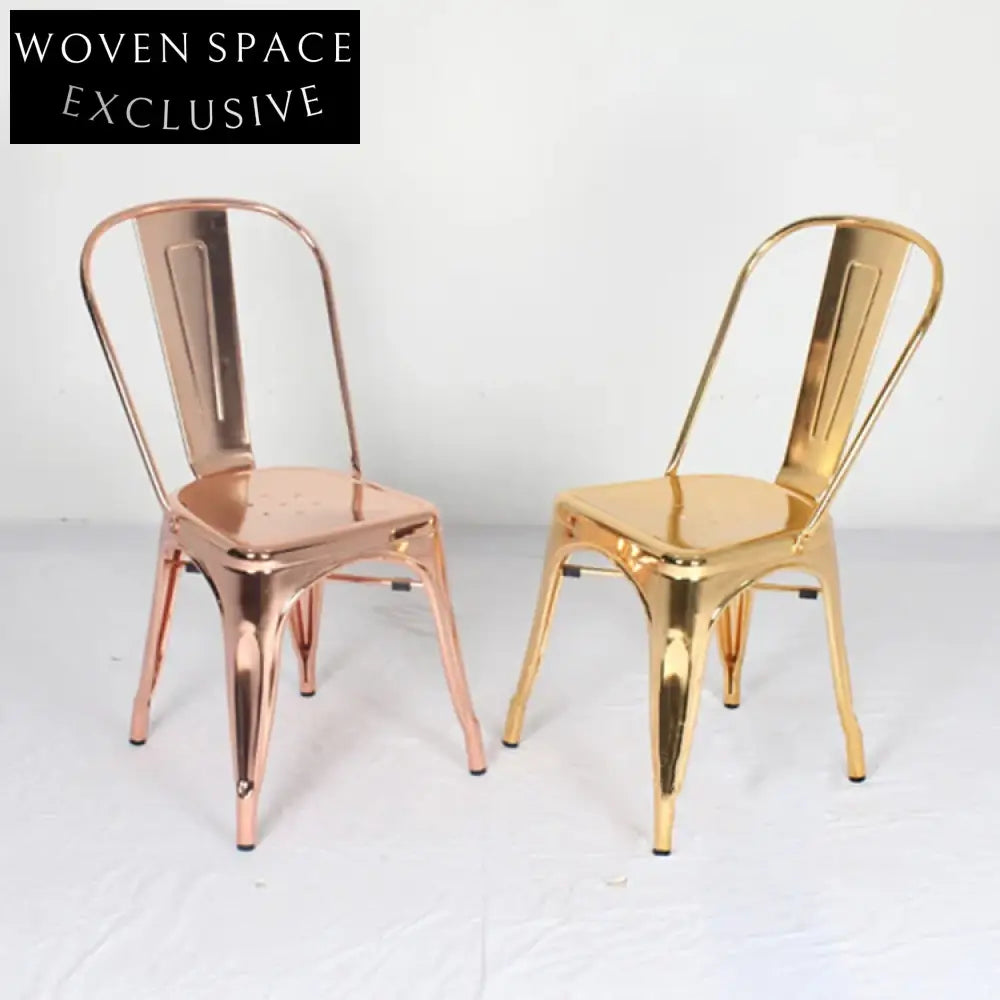 Modern Industrial Stacking Dining Chair Rose Gold Metal Frame Bistro Style