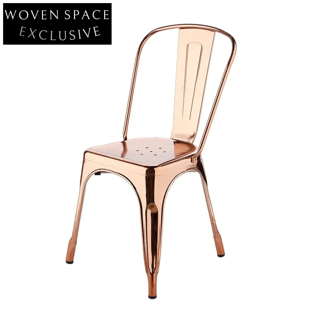 Modern Industrial Stacking Dining Chair Rose Gold Metal Frame Bistro Style